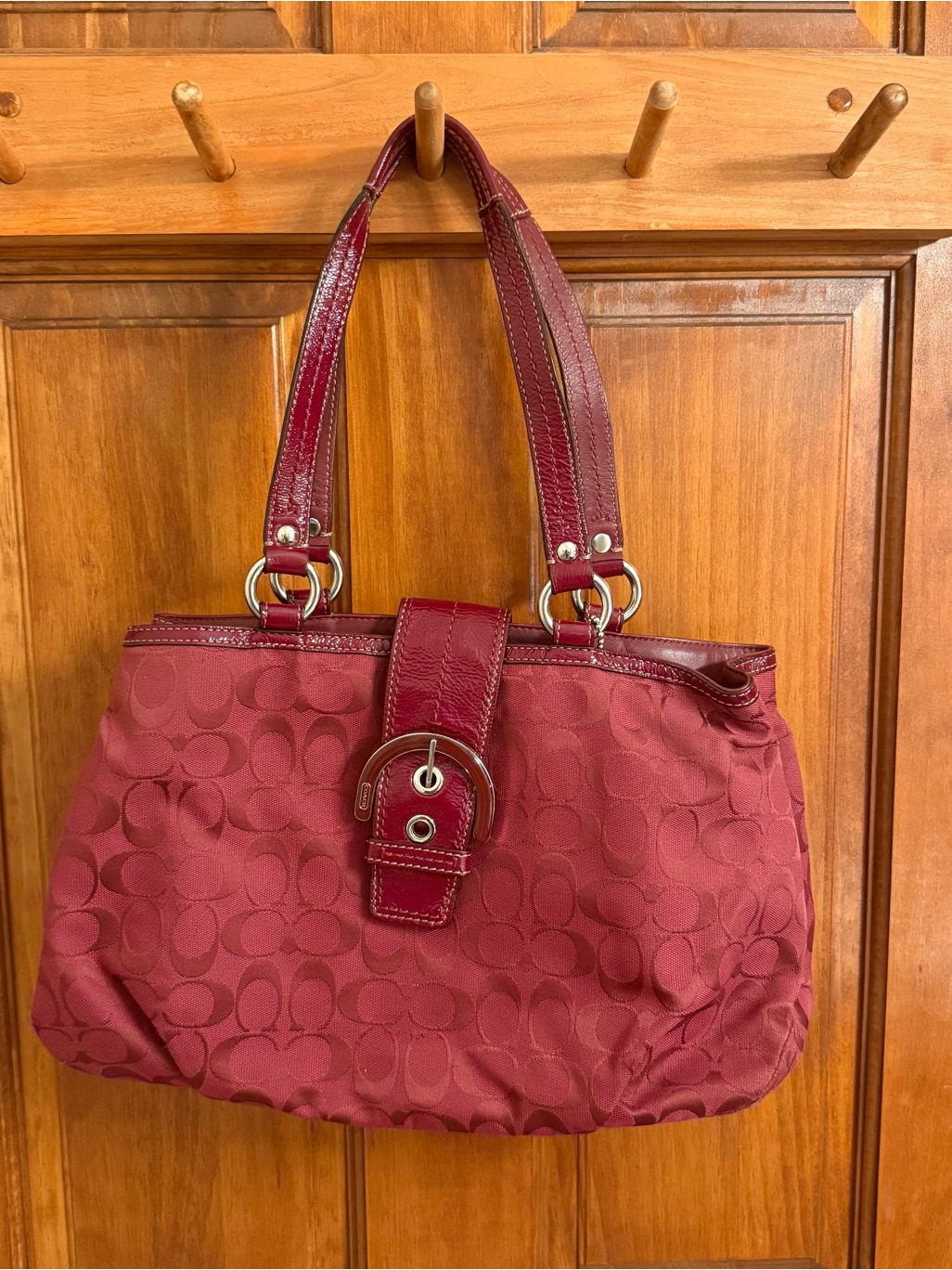 Coach Burgundy Red Signature Jacquard Hobo Handbag Purse Y2k